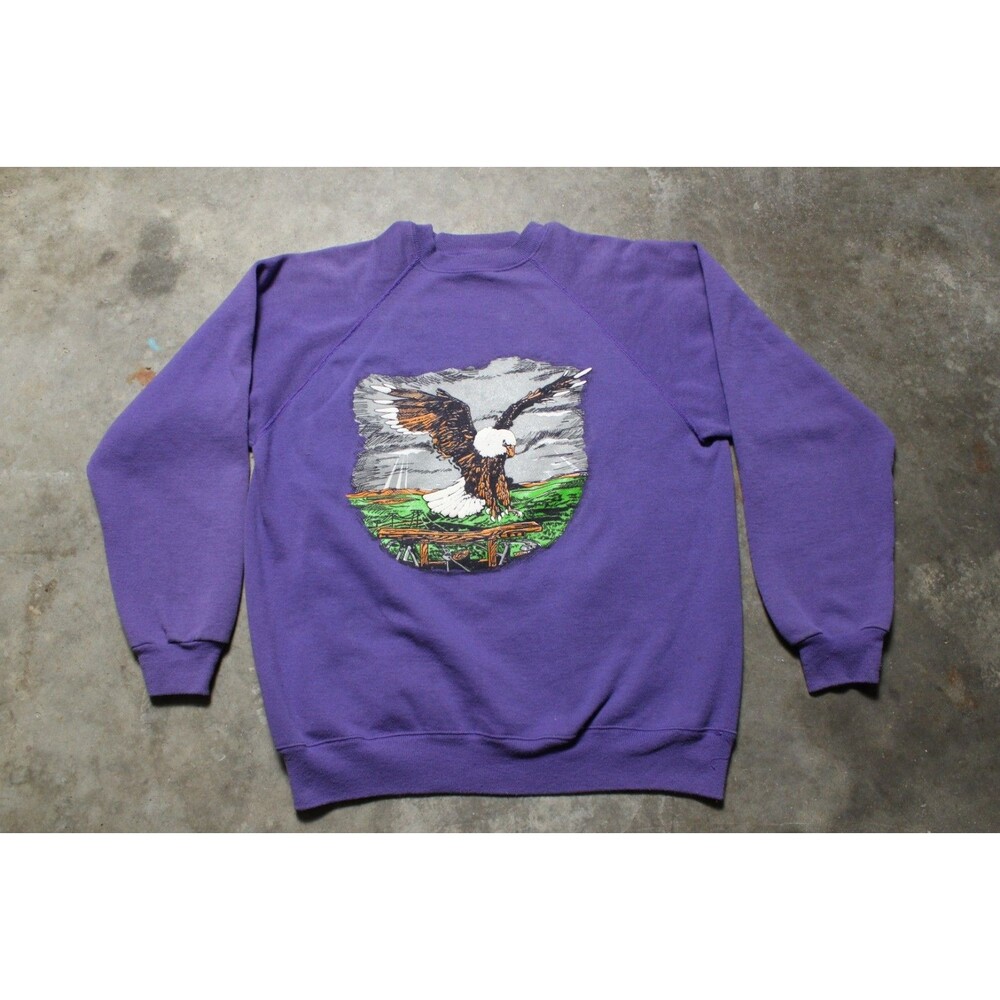 Vintage 1990's Hanes Bald Eagle Puff Print Raglan Sweatshirt - XL